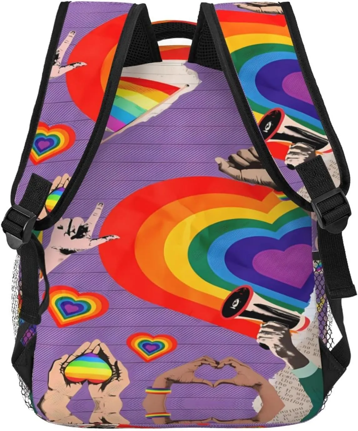 LGBT Rainbow Gay Pride Flag Hearts Love Casual Backpack Laptop Backpacks Outdoor Sports Rucksack Lightweight Daypacks Shoulder Bag with Multiple Pockets for Travel Camping Hiking