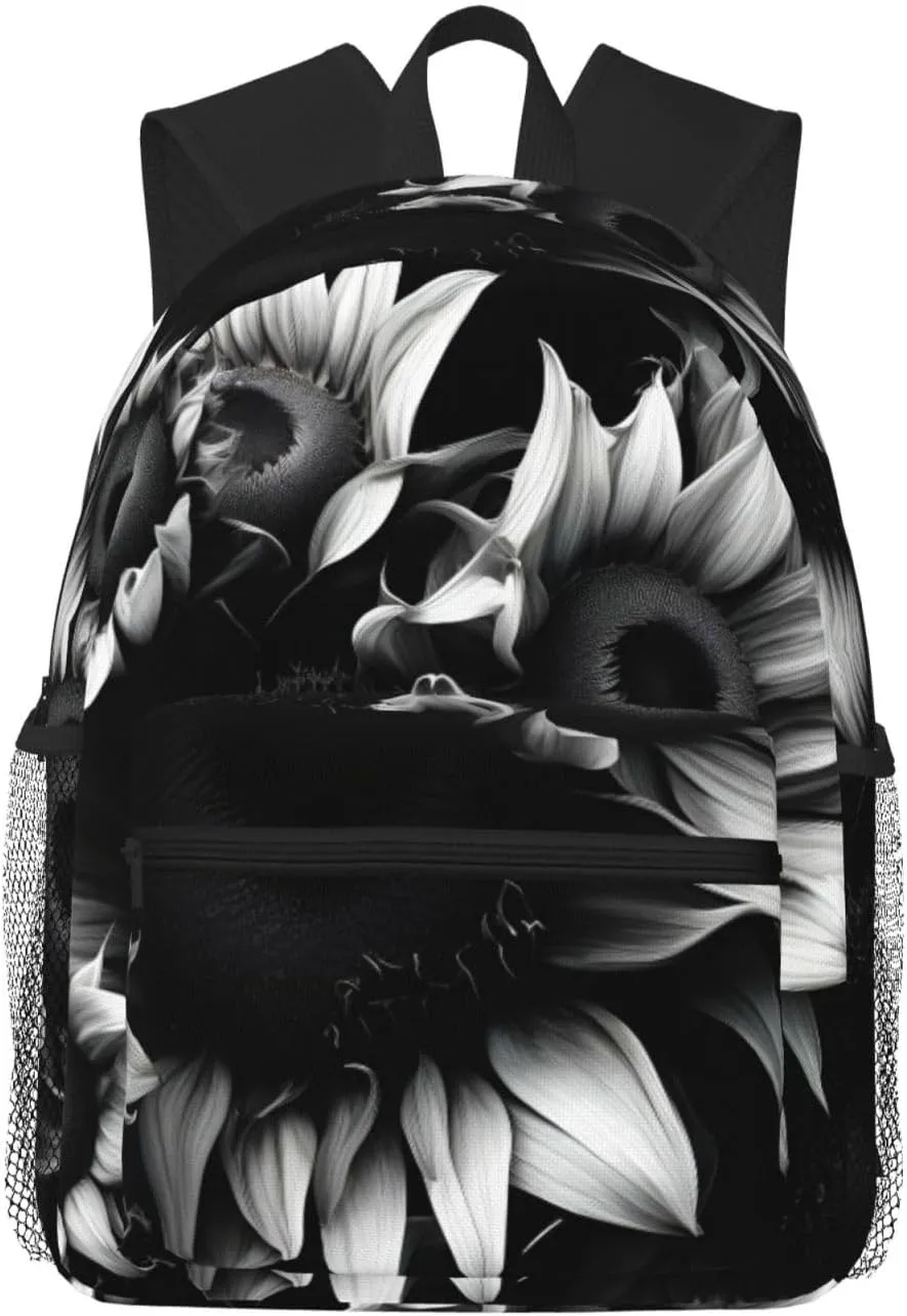 Lightweight Laptop Backpack,Casual Daypack Travel Backpack Bookbag Work Bag for Men and Women-black and white sunflowers