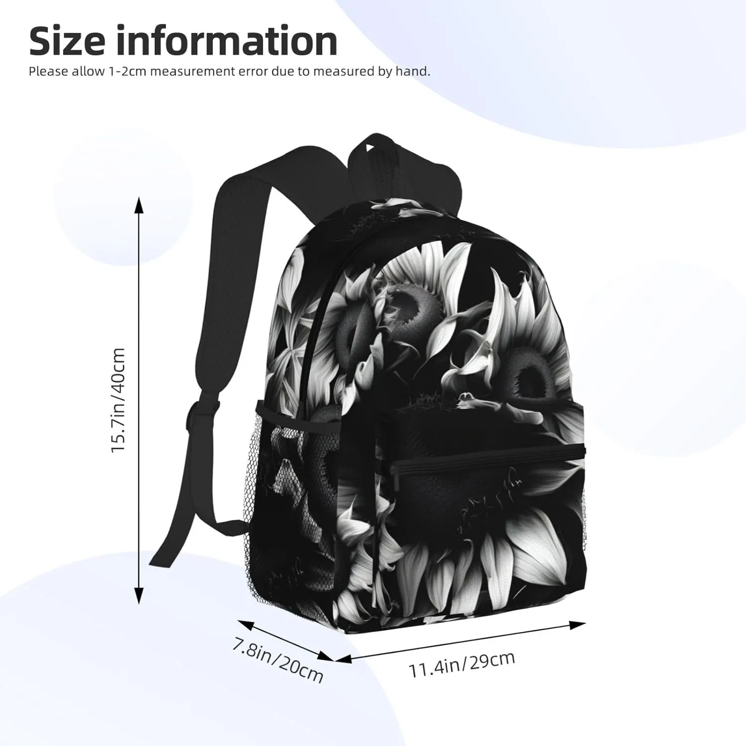 Lightweight Laptop Backpack,Casual Daypack Travel Backpack Bookbag Work Bag for Men and Women-black and white sunflowers