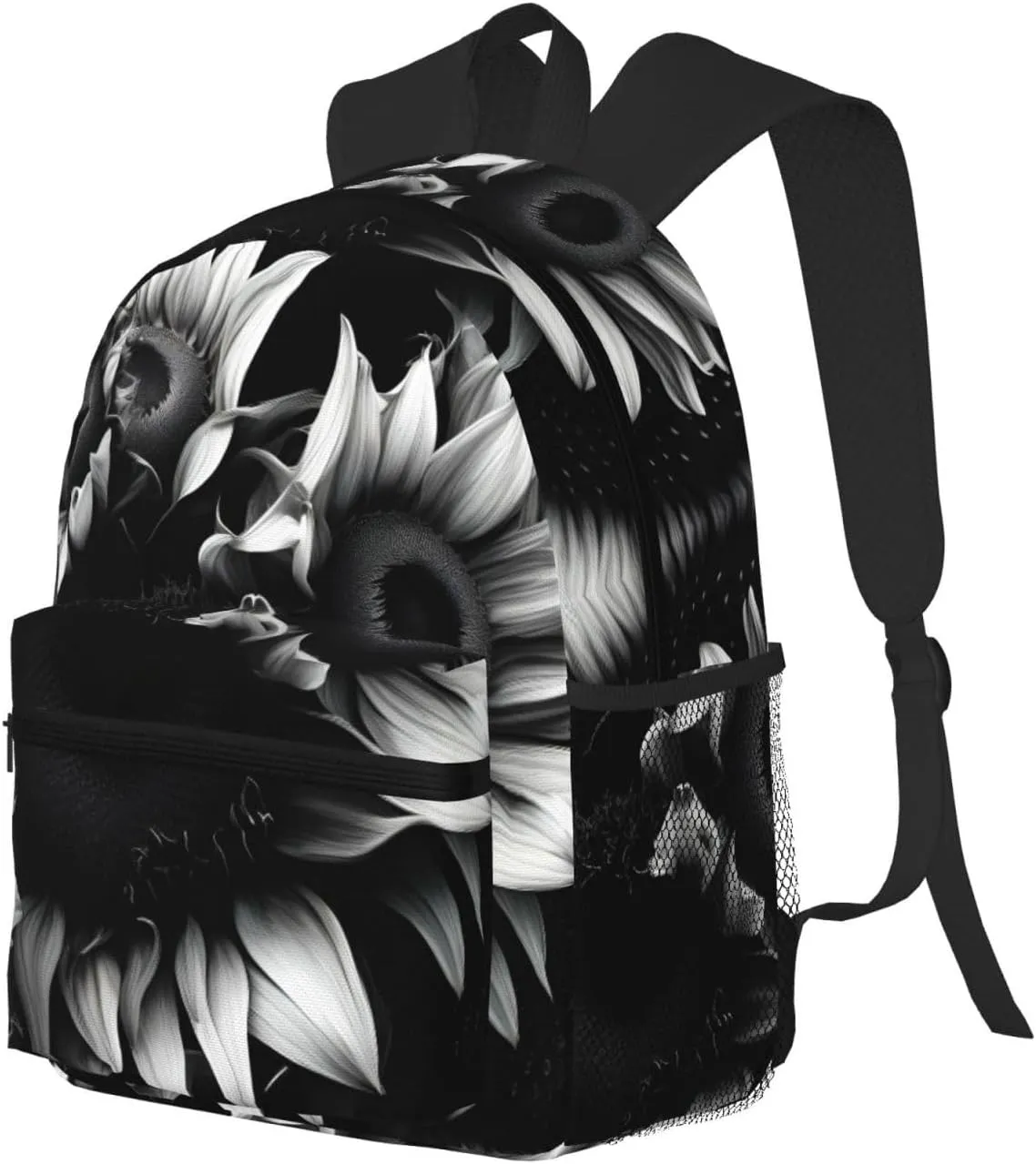 Lightweight Laptop Backpack,Casual Daypack Travel Backpack Bookbag Work Bag for Men and Women-black and white sunflowers