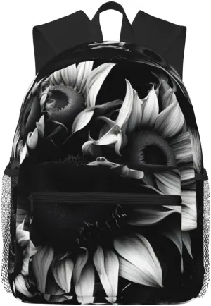 Lightweight Laptop Backpack,Casual Daypack Travel Backpack Bookbag Work Bag for Men and Women-black and white sunflowers