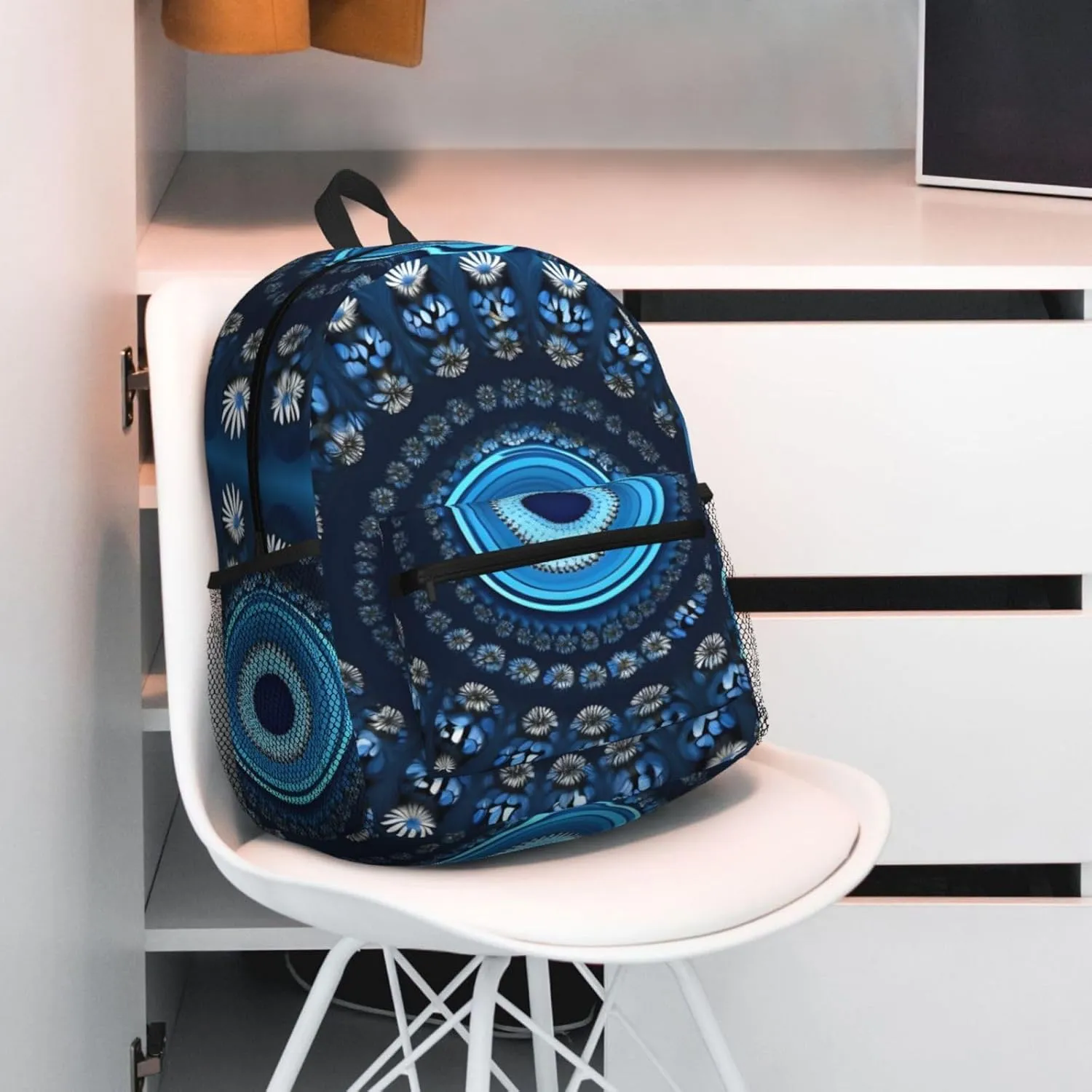 Lightweight Laptop Backpack,Casual Daypack Travel Backpack Bookbag Work Bag for Men and Women-Blue Mini Flower Swirl