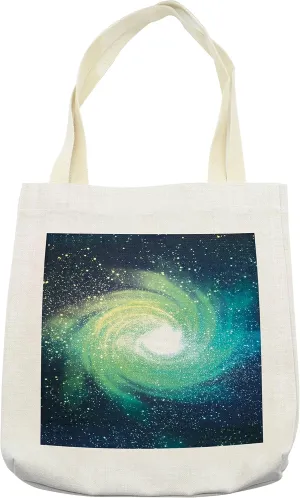 Lunarable Galaxy Tote Bag, Outer Space Theme Image Spiral Galaxy Stardust Astromony Cosmos Milky Way Stars Print, Cloth Linen Reusable Bag for Shopping Groceries Books Beach Travel & More, Cream