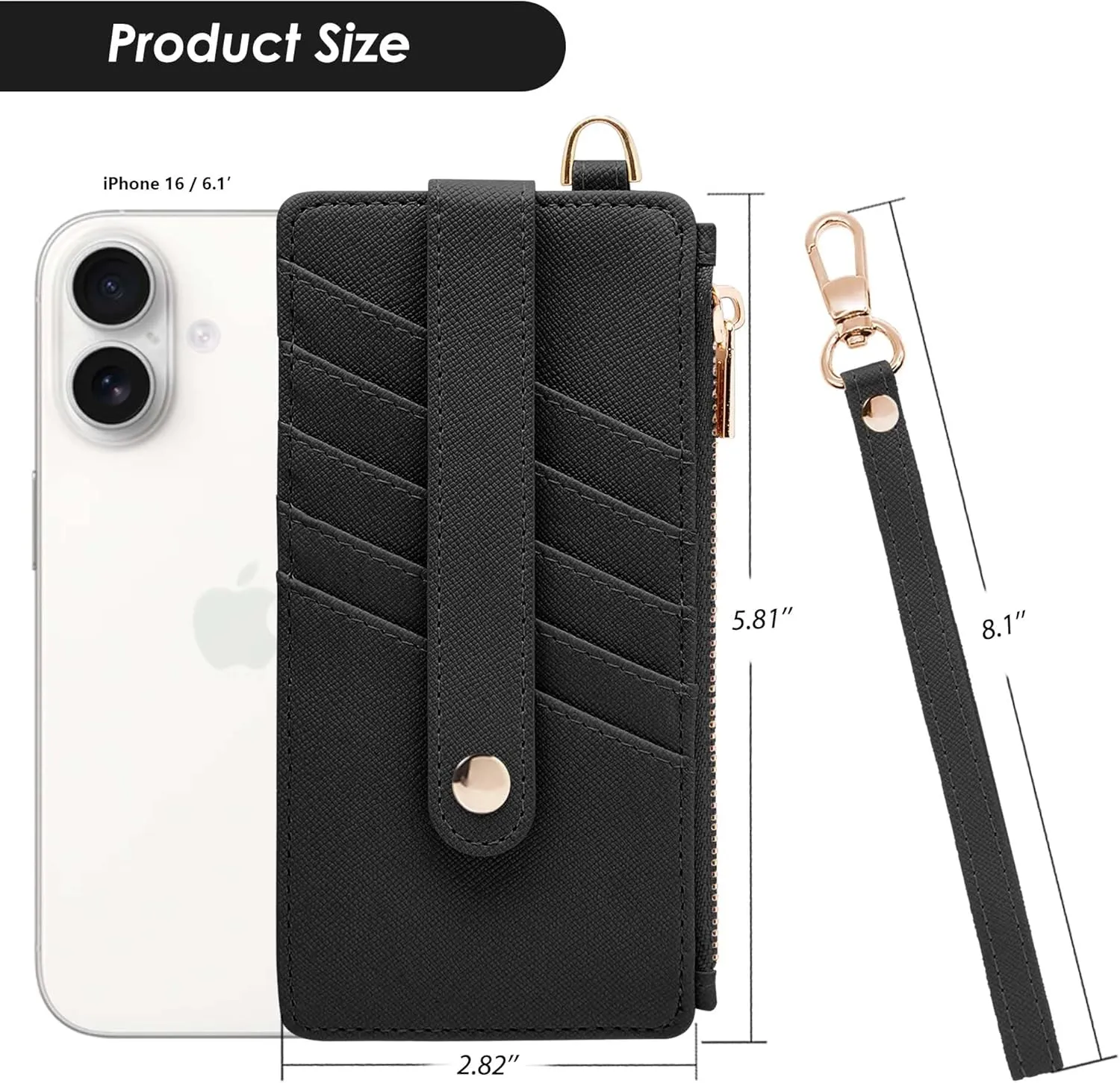 M-Plateau Women's Wallets, Credit Card Wallet with Wristlet Strap, RFID Blocking Slim Clutch Purses for Women with Zipper Pocket (Black)
