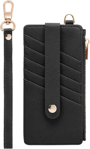 M-Plateau Women's Wallets, Credit Card Wallet with Wristlet Strap, RFID Blocking Slim Clutch Purses for Women with Zipper Pocket (Black)