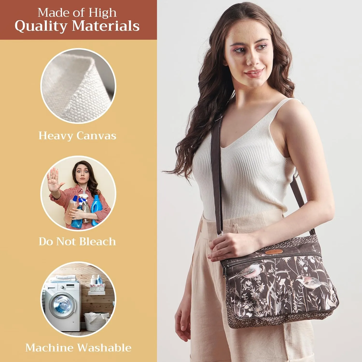 Maison d' Hermine Cross Body Bags for Women Cotton Canvas Shoulder Bag for Shopping Travel Everyday Use Tote purse Sling Bag