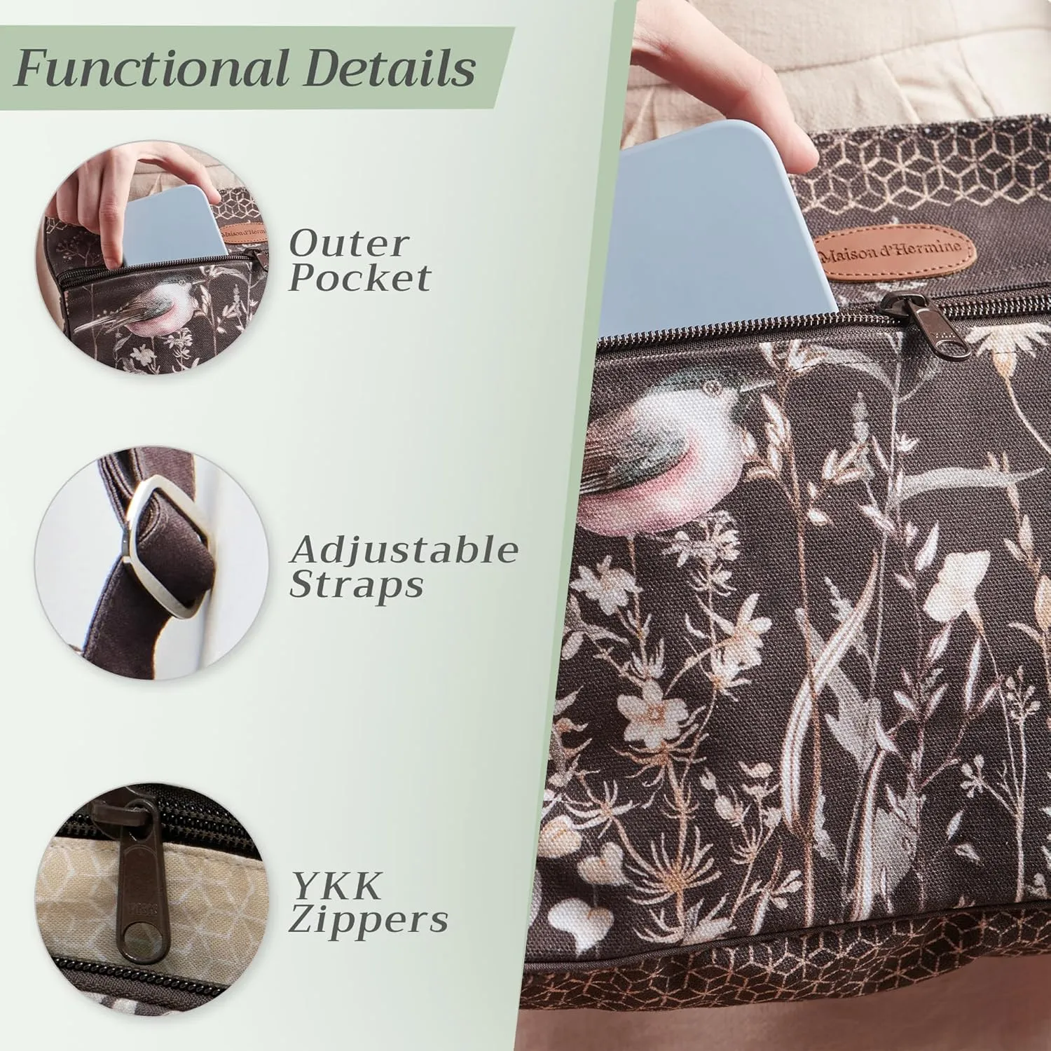 Maison d' Hermine Cross Body Bags for Women Cotton Canvas Shoulder Bag for Shopping Travel Everyday Use Tote purse Sling Bag