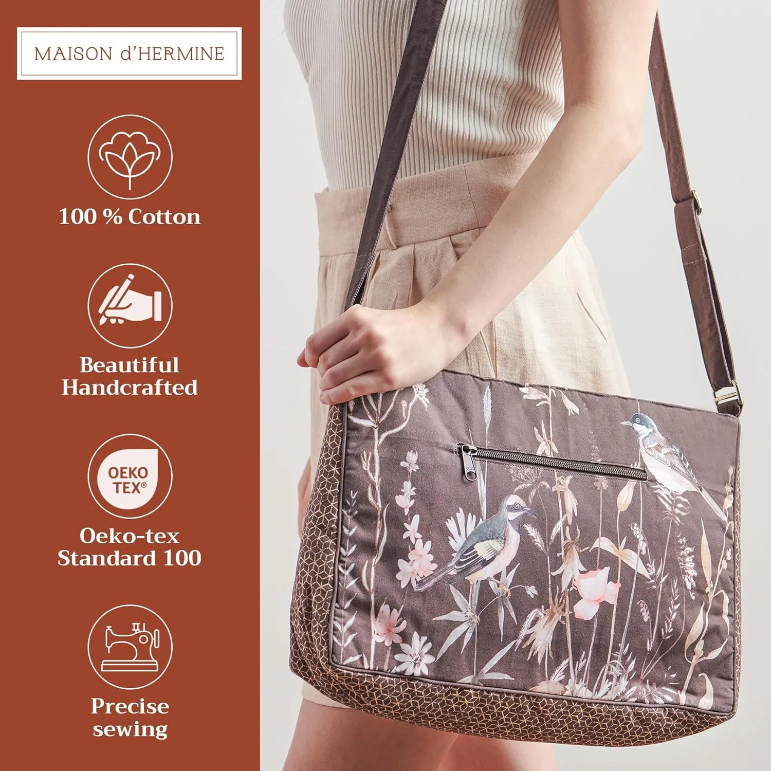 Maison d' Hermine Hand Bags for Women Cotton Shoulder Bag for Shopping Travel Everyday Use Cross Body Tote purse Sling Bag