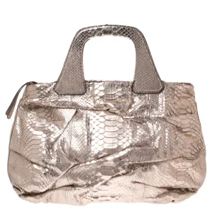 Metallic Rose Gold Python Leather Satchel