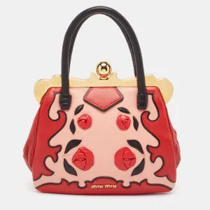 Multicolor Leather Floral Patchwork Frame Satchel