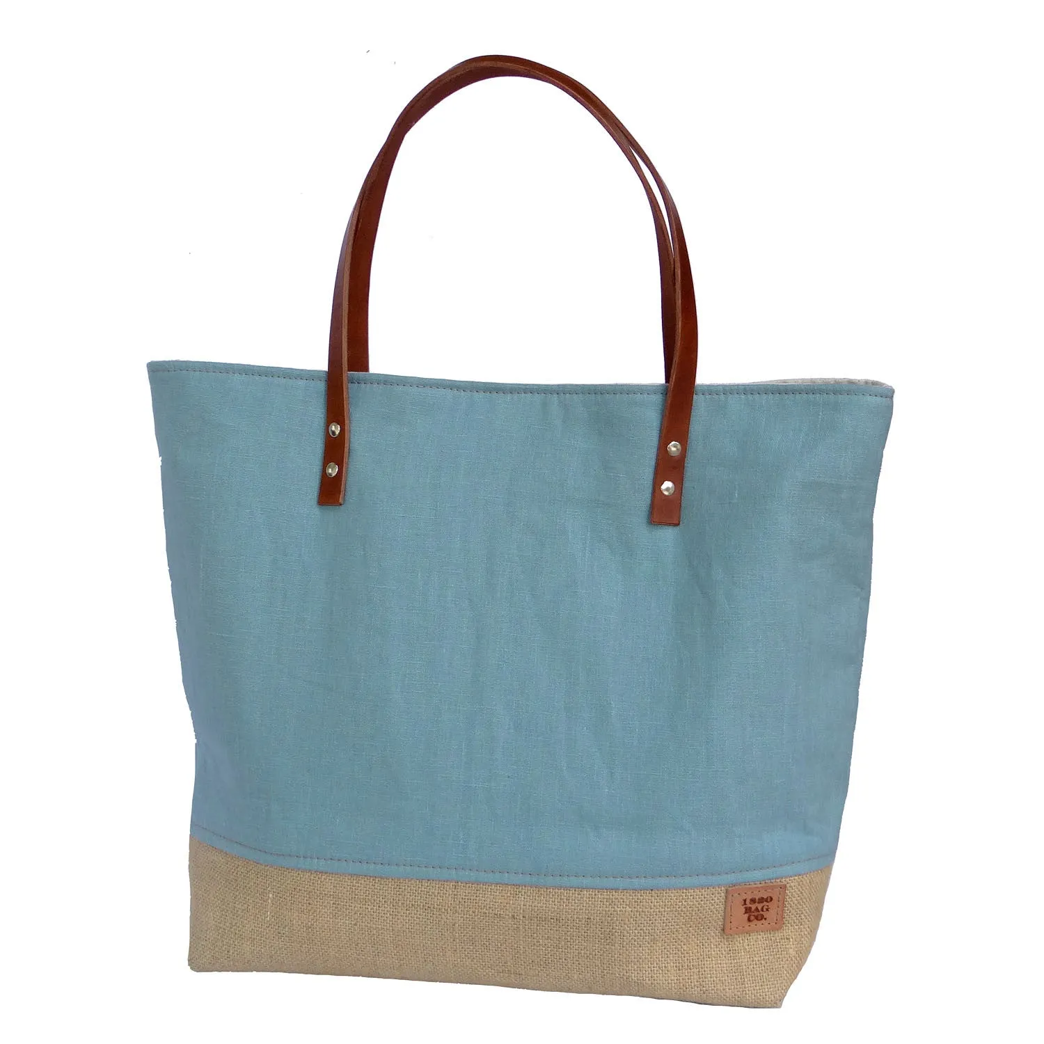 Panama Linen and Burlap Large Tote Bag - Blue and Beige