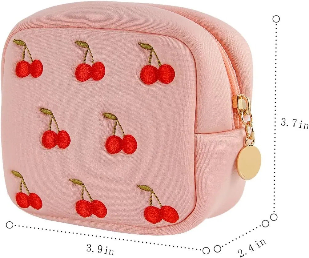 Pink Waterproof Mini Makeup Bag,Small Embroidery Period Bag for Women Girls,Cute Zipper Storage For Work