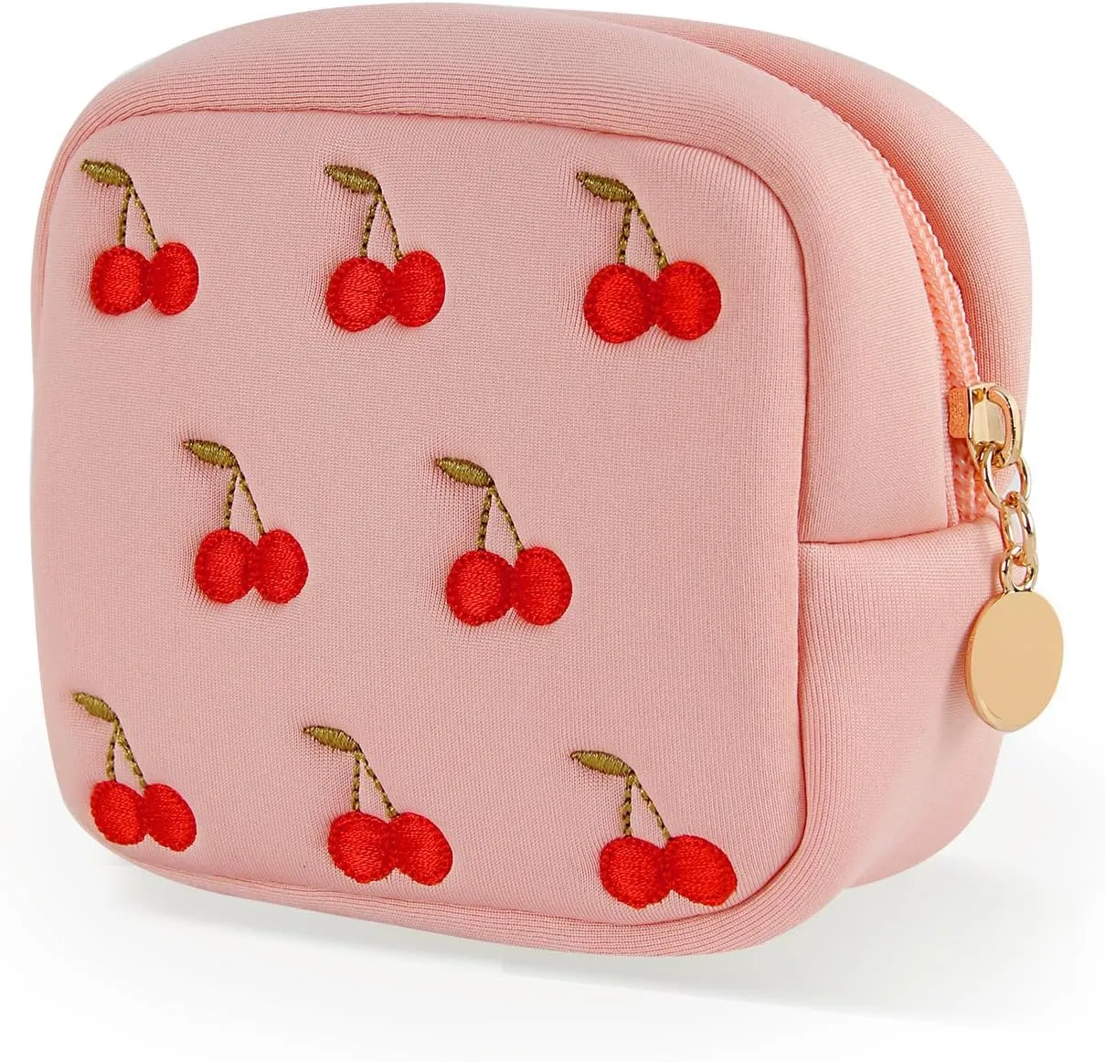 Pink Waterproof Mini Makeup Bag,Small Embroidery Period Bag for Women Girls,Cute Zipper Storage For Work