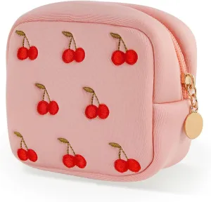 Pink Waterproof Mini Makeup Bag,Small Embroidery Period Bag for Women Girls,Cute Zipper Storage For Work