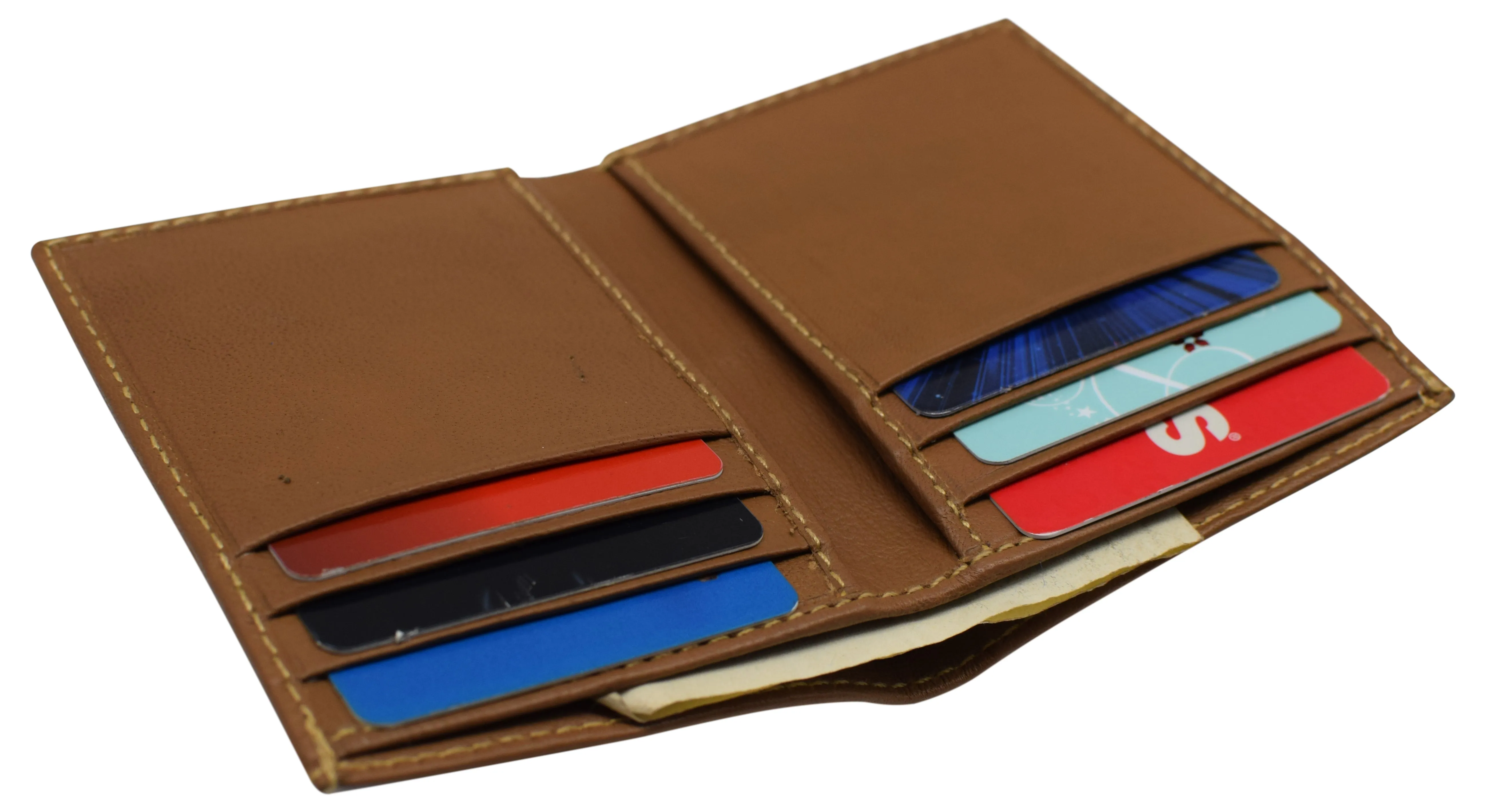 RFID Blocking Mens Slim Bifold Wallet Genuine Leather Front Pocket Multi Card Holder Tan