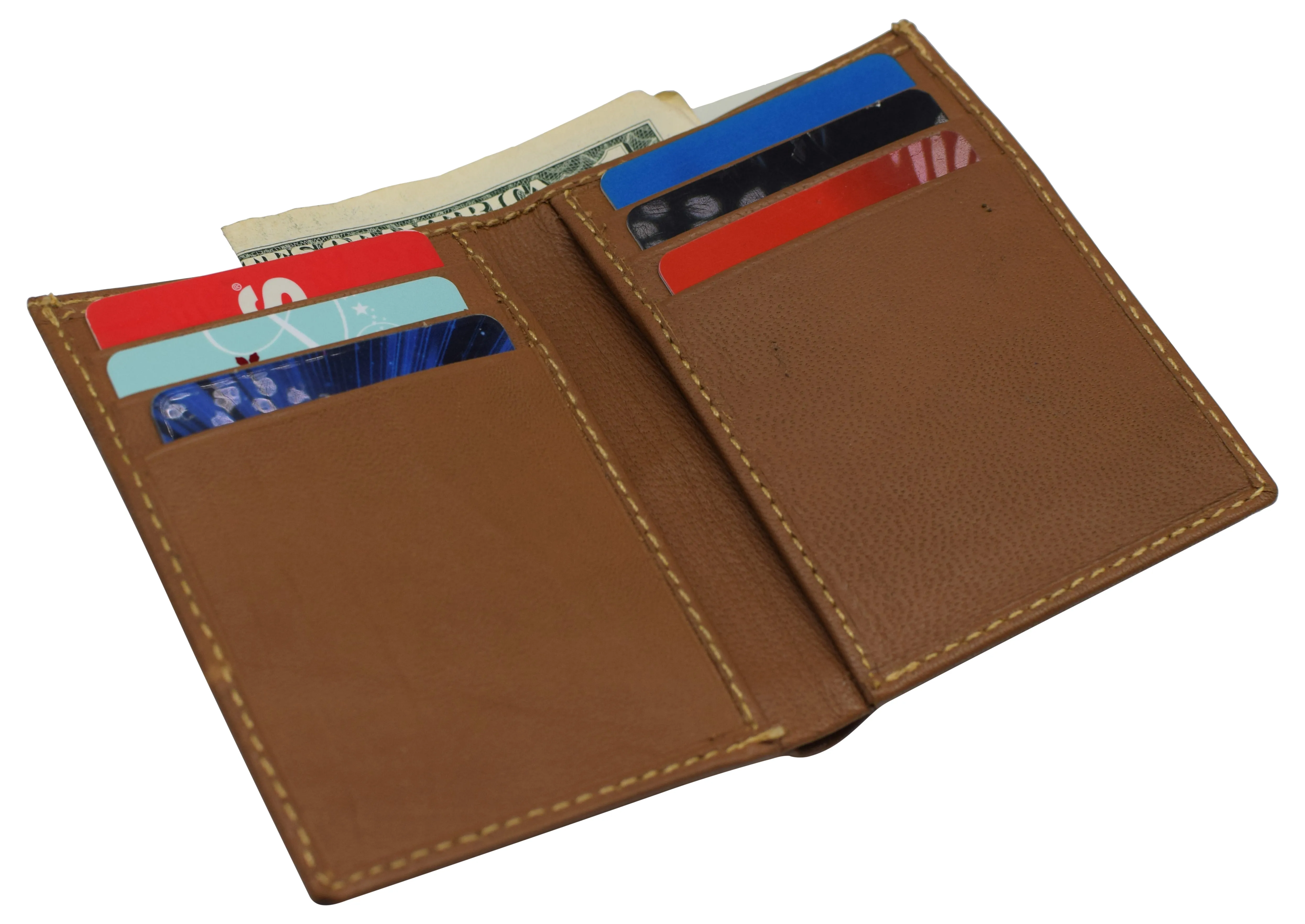 RFID Blocking Mens Slim Bifold Wallet Genuine Leather Front Pocket Multi Card Holder Tan