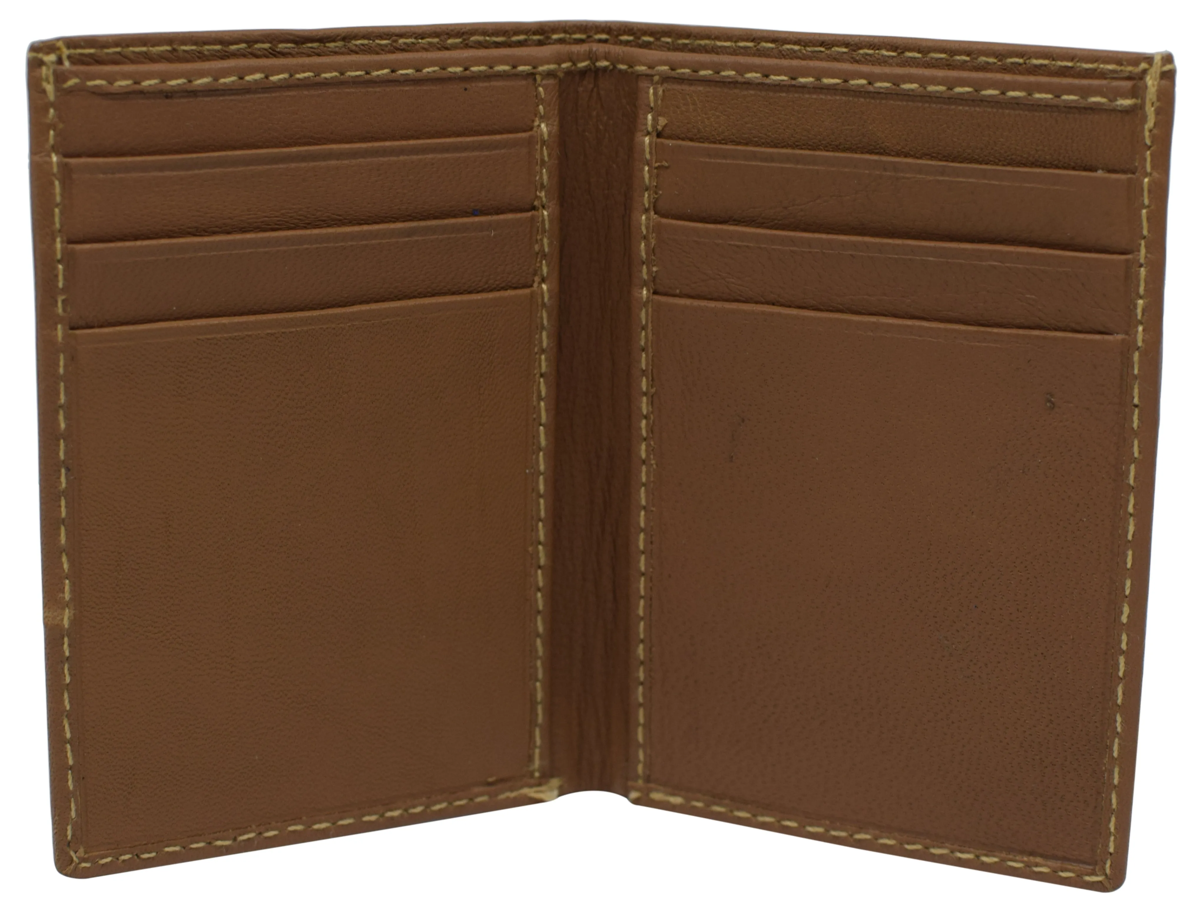 RFID Blocking Mens Slim Bifold Wallet Genuine Leather Front Pocket Multi Card Holder Tan