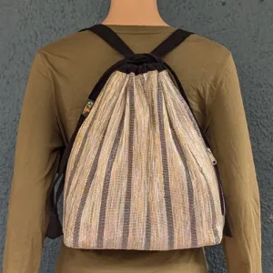 Shimmery Golden Black Striped Upcycled Handwoven Light Backpack (NLBP1224-010) PS_W