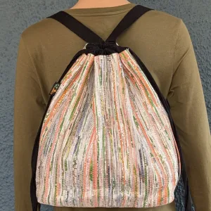 Shimmery Multicolored Orange Striped Upcycled Handwoven Light Backpack (NLBP1124-006) PS_W