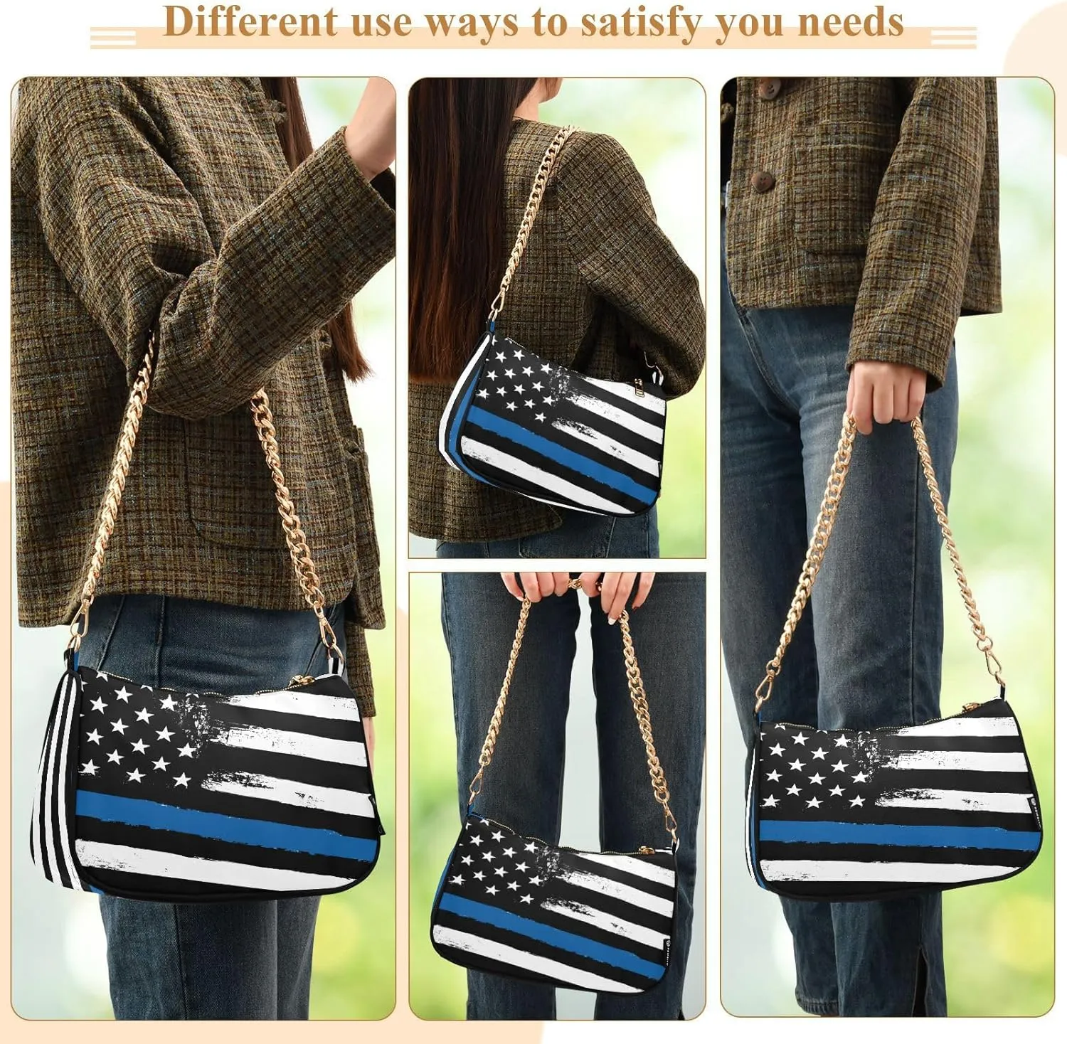 Shoulder Bags for Women American US Flag Independence Day Patriotic Hobo Tote Handbag Small Clutch Purse with Zipper Closure