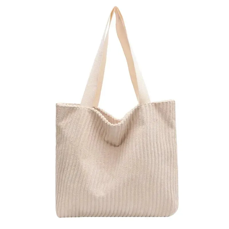 Shoulder Tote Bag in Corduroy for Casual Outings