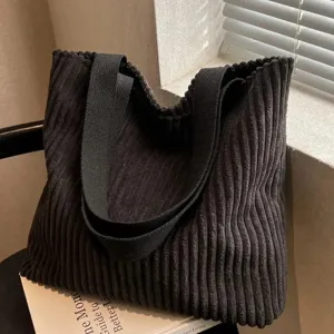 Shoulder Tote Bag in Corduroy for Casual Outings