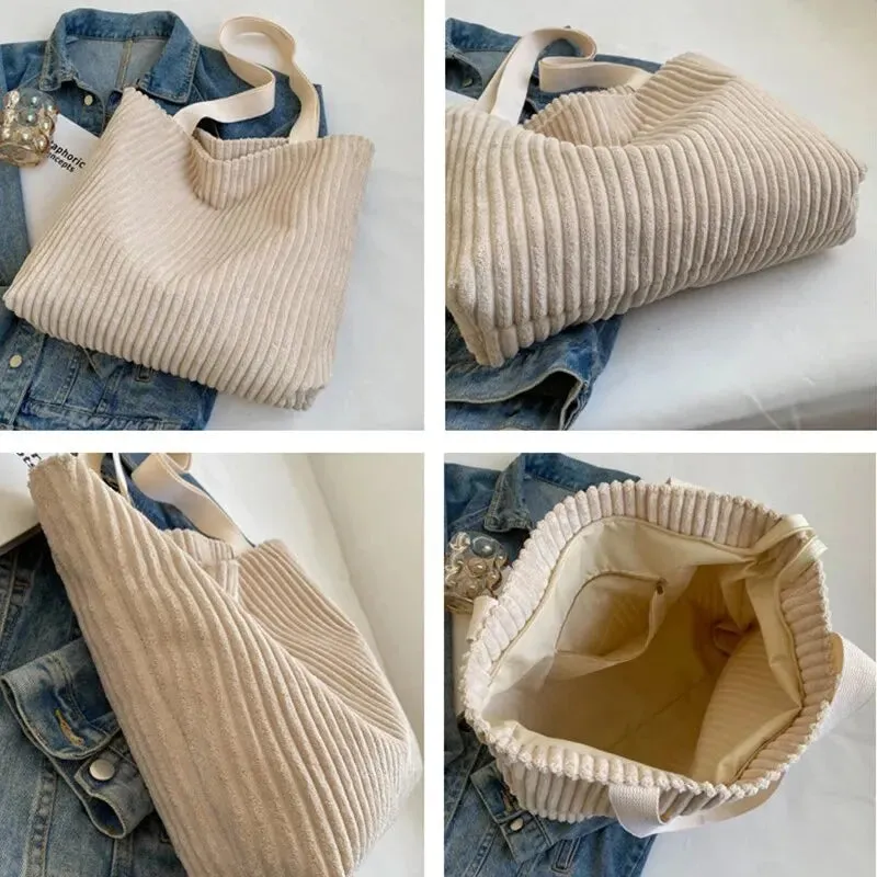 Shoulder Tote Bag in Corduroy for Casual Outings