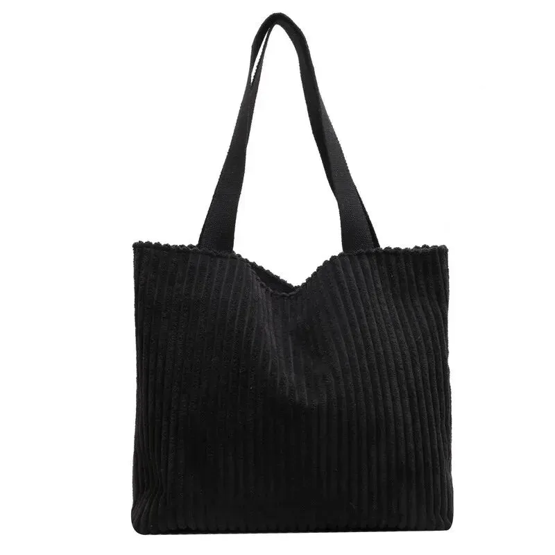 Shoulder Tote Bag in Corduroy for Casual Outings