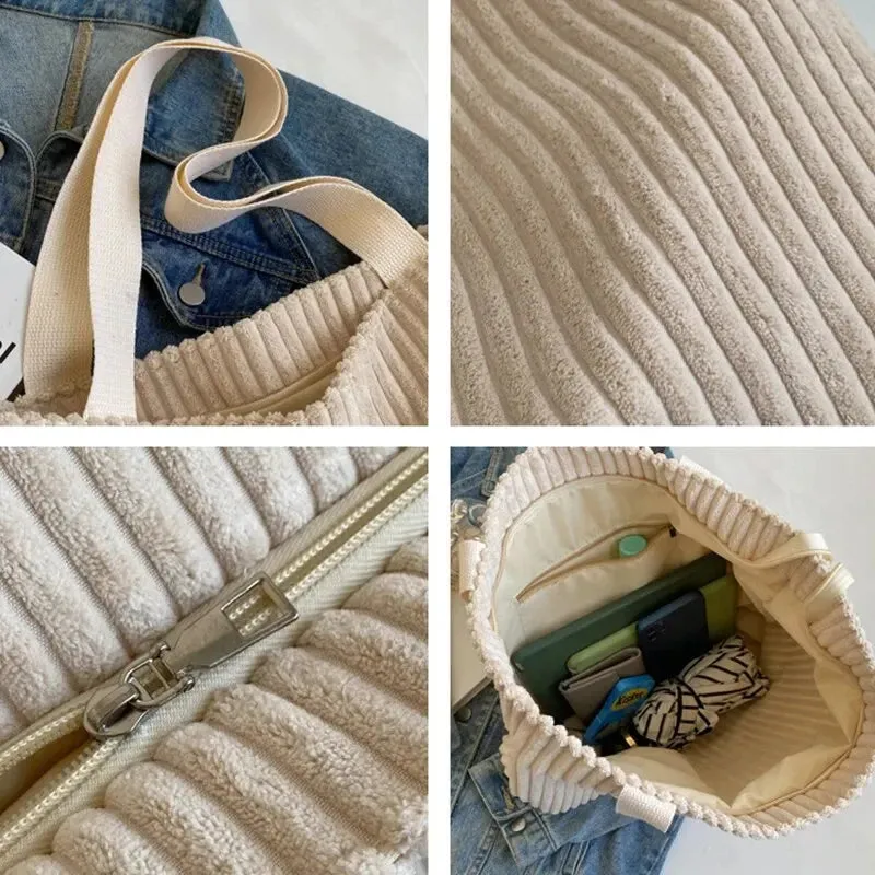 Shoulder Tote Bag in Corduroy for Casual Outings