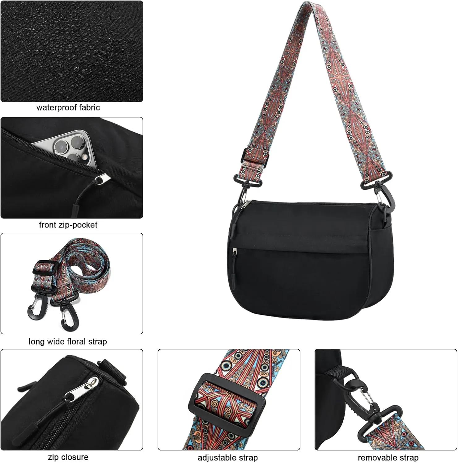 Small Crossbody Bag for Women Men Trendy, Crescent Bag with Adjustable Strap, 2 Zippers Lightweight WaterProof Bag