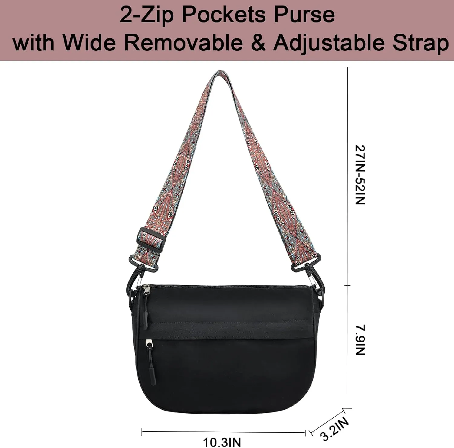 Small Crossbody Bag for Women Men Trendy, Crescent Bag with Adjustable Strap, 2 Zippers Lightweight WaterProof Bag