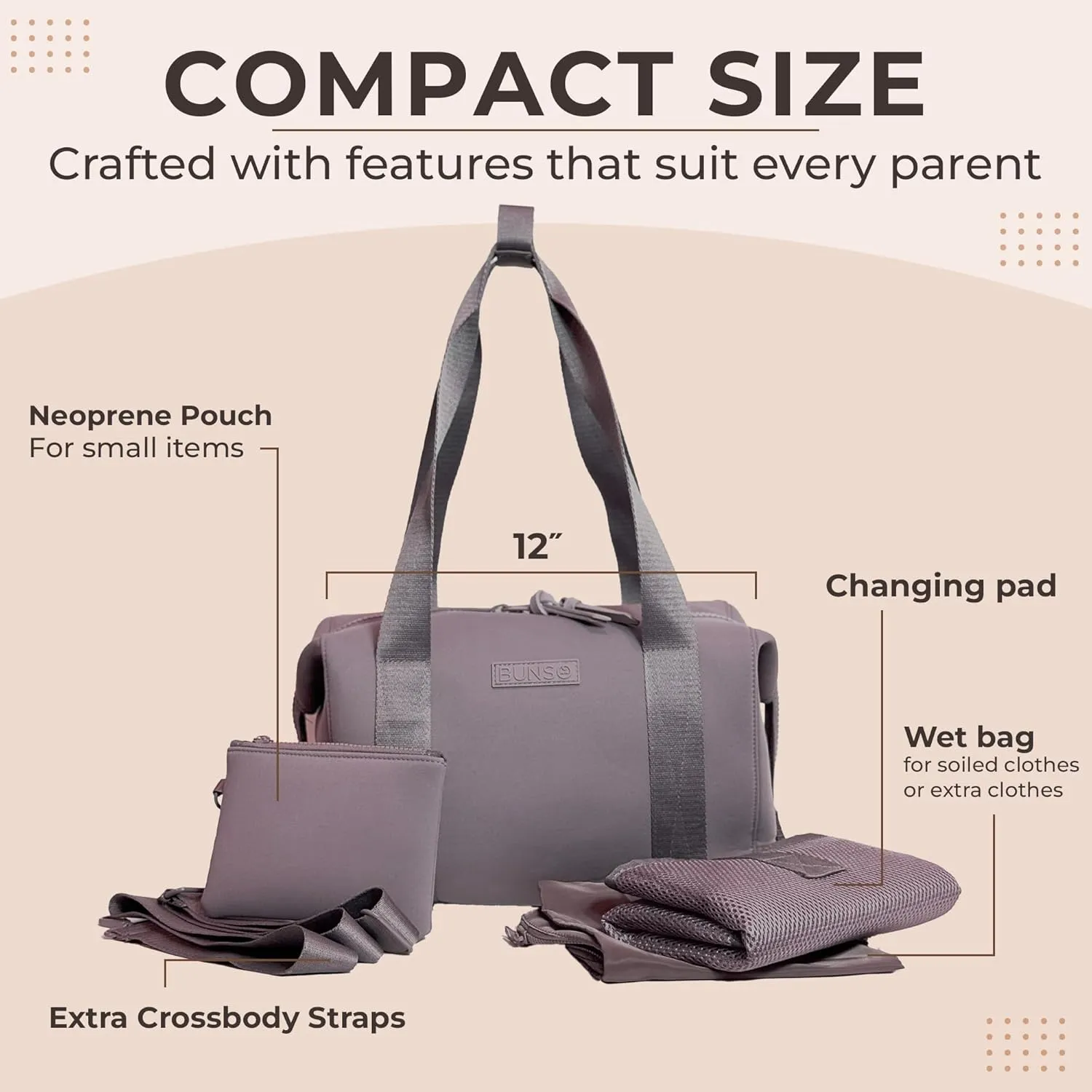 Small Diaper Bag Tote - 12 x 7 x 8 Inches Premium Neoprene Baby Diaper Bag with Portable Changing Pad & Pouch - Lightweight and Water-Resistant Diaper Bags