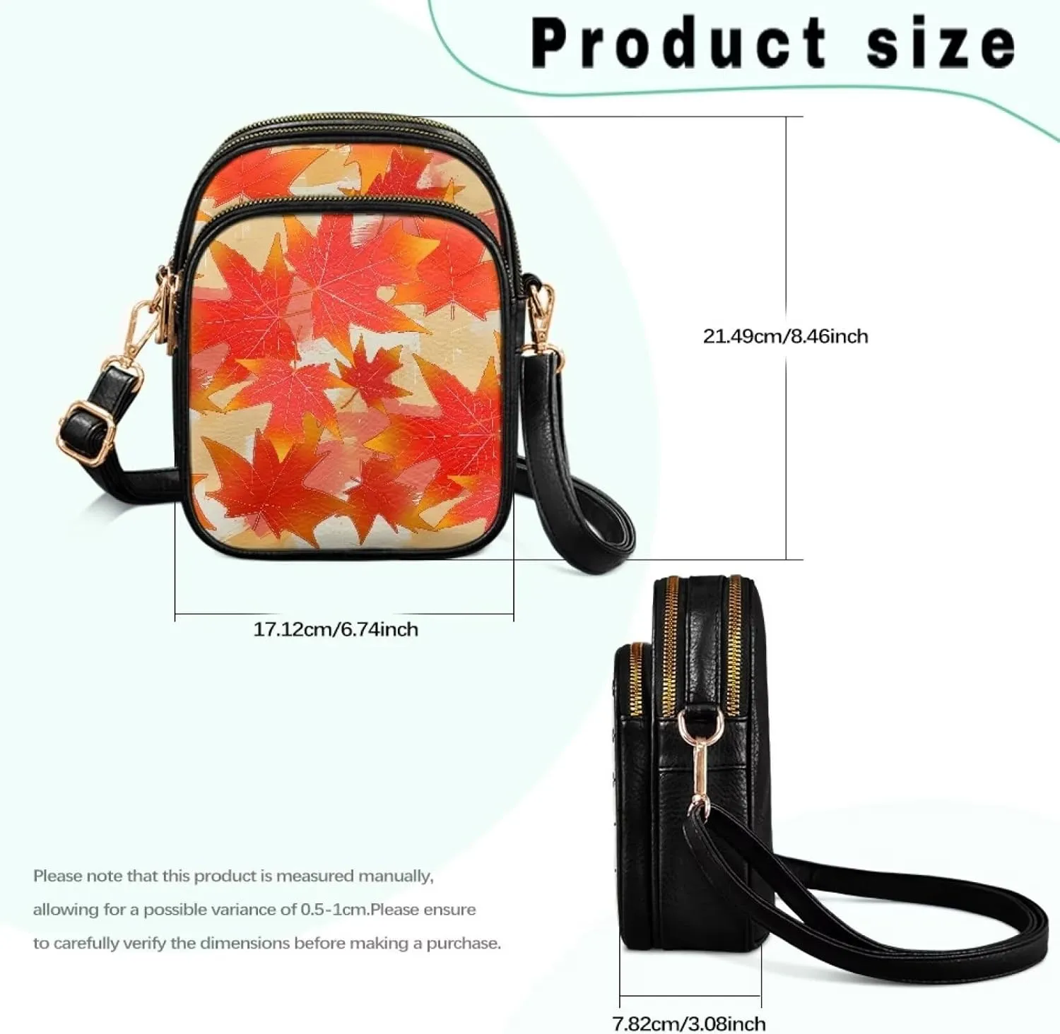 Small Leather Crossbody Bag for Women, Leaf Flowers PU Leather Cell Phone Purse Handbag with Adjustable Strap