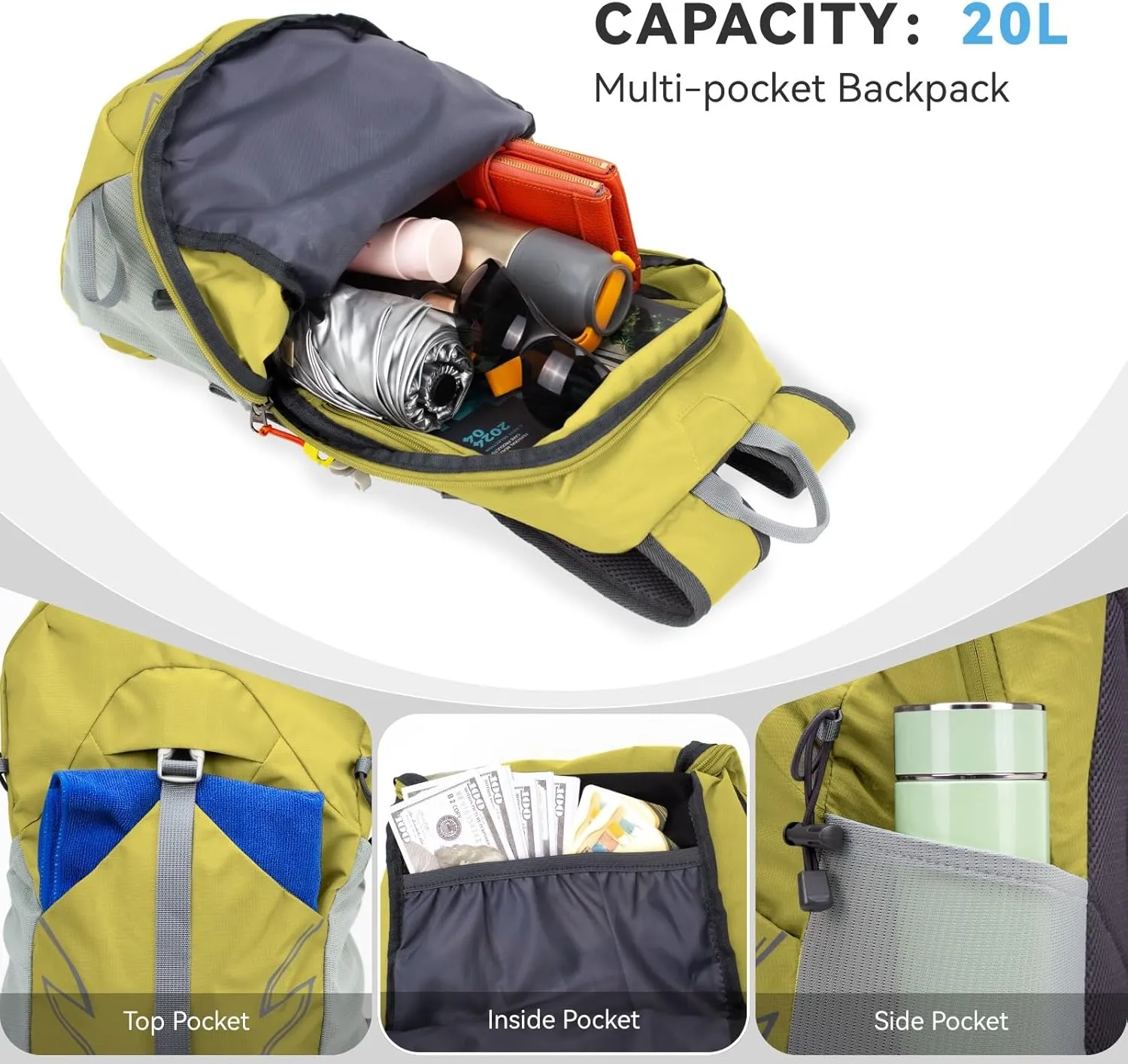 Small Lightweight Hiking Backpack20L Foldable Hiking Daypack Cycling Hydration Backpack Travel Camping Bag