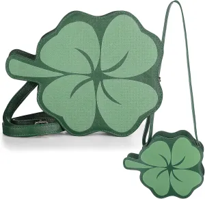 St. Patrick's Day Purse Faux Leather Cross Body Handbag Shamrock Shoulder Bag Novelty Green Lucky Clover Purse with Strap for Women Travel Irish Party Favors
