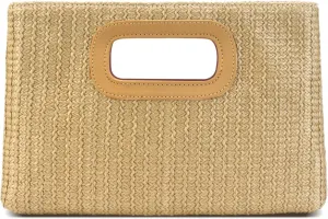 Straw Clutch Purses for Women with Top Handle,Summer Evening Handbag Shoulder Crossbody Purse with Gold Chain