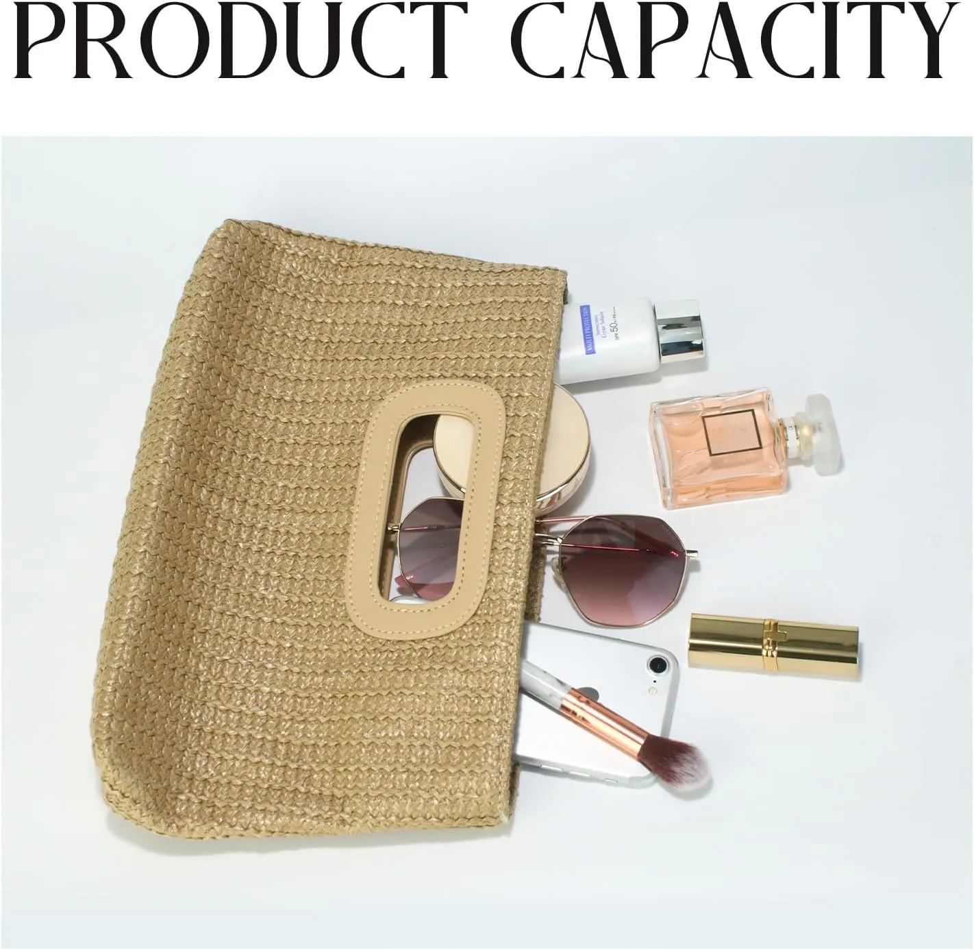 Straw Clutch Purses for Women with Top Handle,Summer Evening Handbag Shoulder Crossbody Purse with Gold Chain