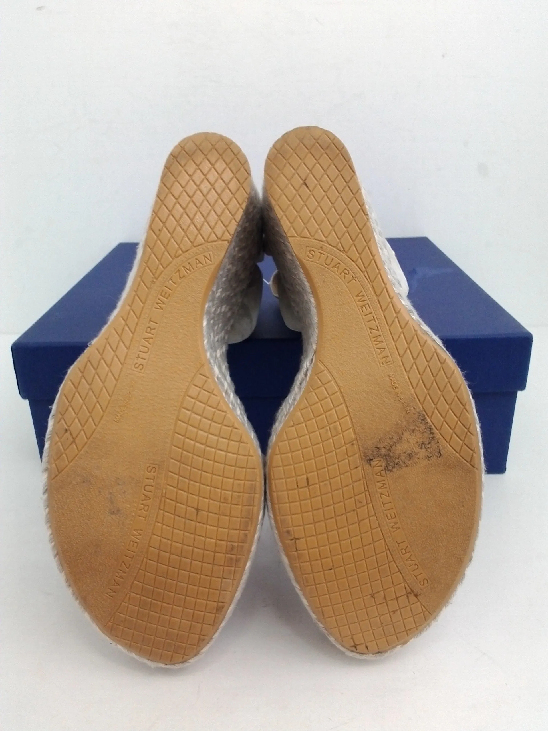 Stuart Weitzman Mostly Pale Gold Clouded Nap Wedge Espadrille Sandal Size 10 M