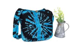 Tie Dye Bag Purse Crossbody Sling Hobo Boho Shoulder bag Hippie Bohemian cotton Messenger Bags Top Zip Firework Blue Black