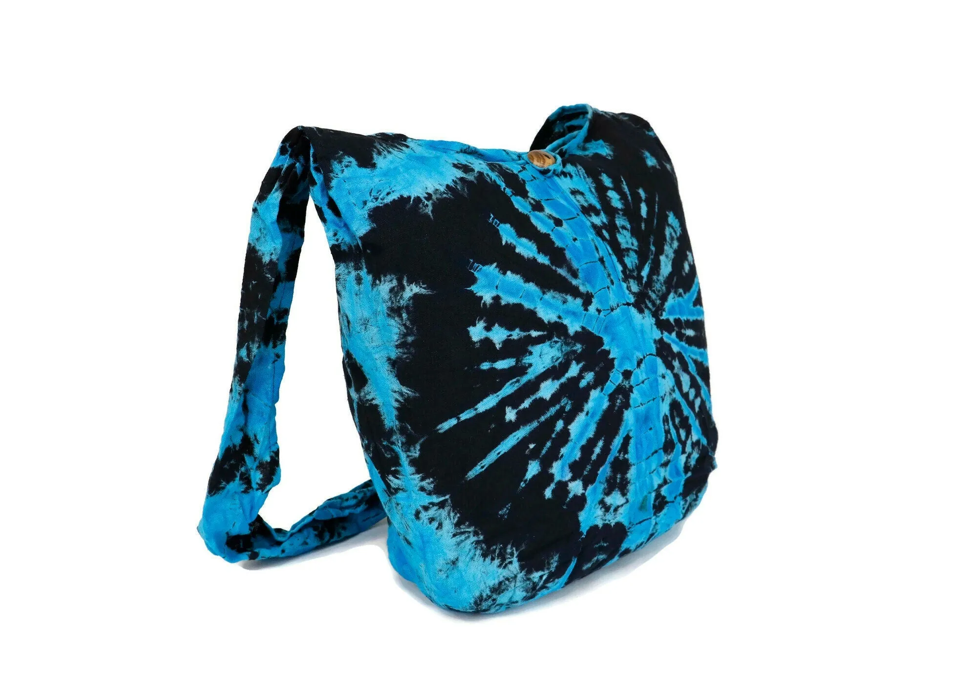 Tie Dye Bag Purse Crossbody Sling Hobo Boho Shoulder bag Hippie Bohemian cotton Messenger Bags Top Zip Firework Blue Black