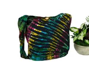 Tie Dye Purse Unisex Handmade Boho hippie Bohemian sling Cotton Shoulder Crossbody Messenger Bag Top zipper/pocket zipper Rainbow