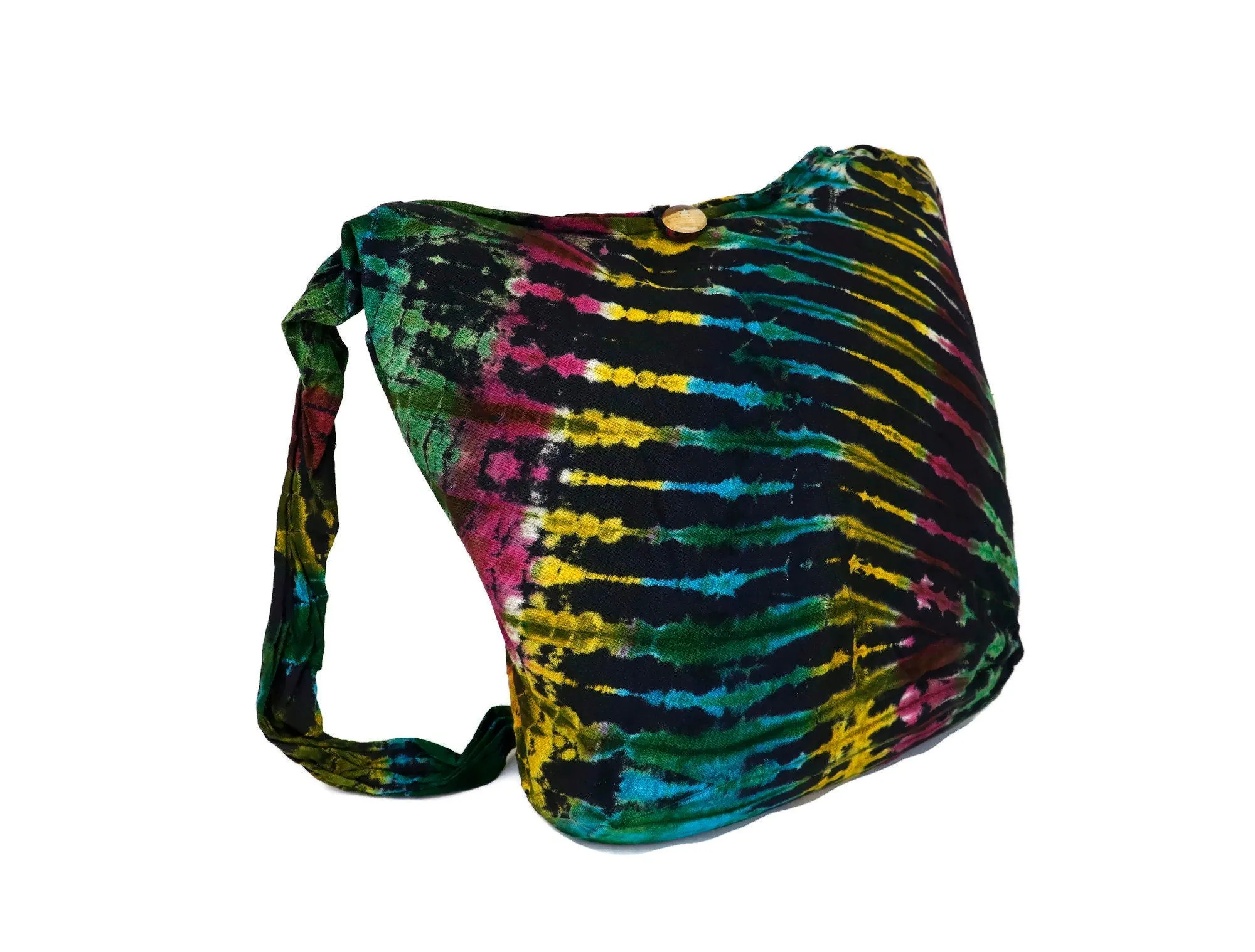 Tie Dye Purse Unisex Handmade Boho hippie Bohemian sling Cotton Shoulder Crossbody Messenger Bag Top zipper/pocket zipper Rainbow