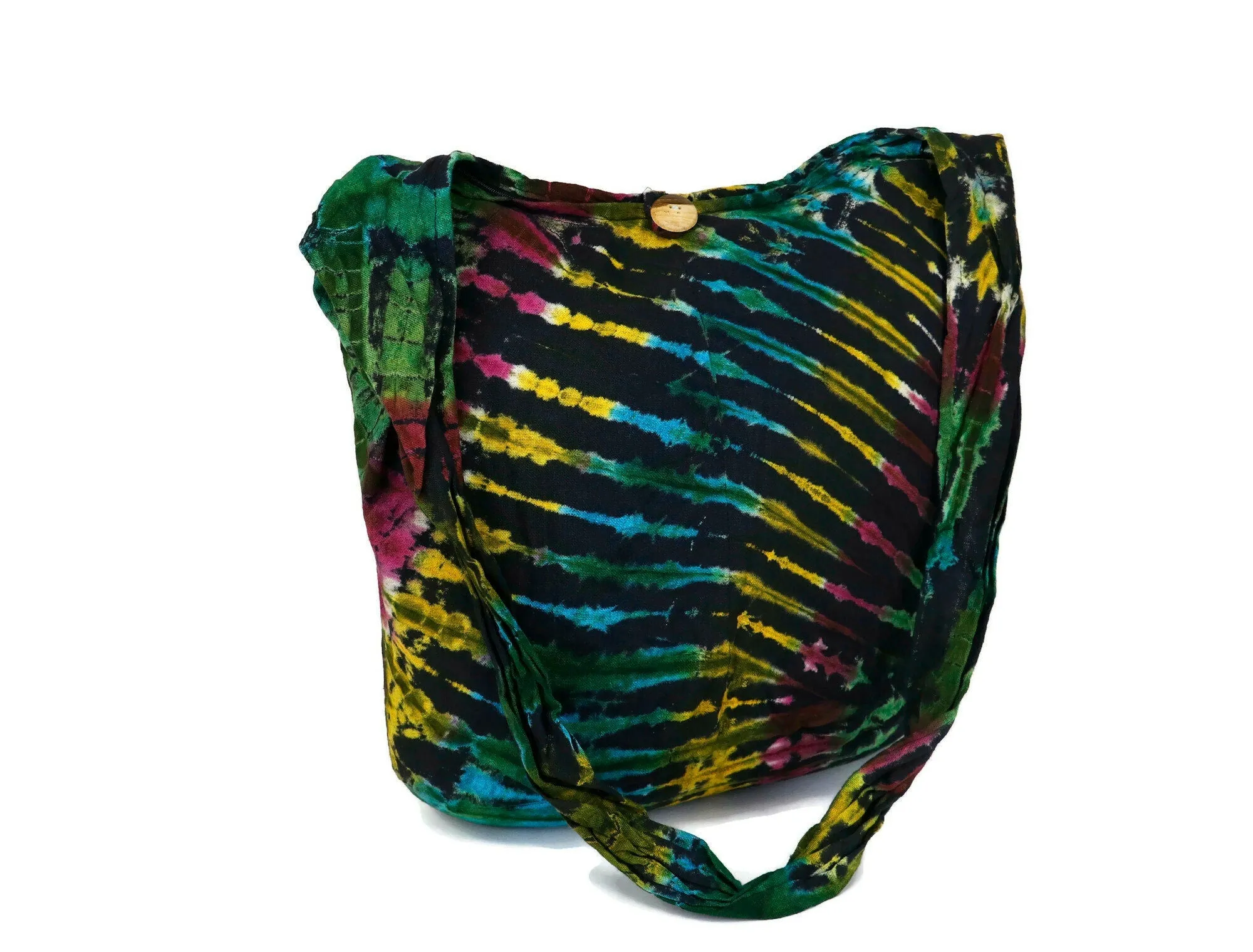 Tie Dye Purse Unisex Handmade Boho hippie Bohemian sling Cotton Shoulder Crossbody Messenger Bag Top zipper/pocket zipper Rainbow