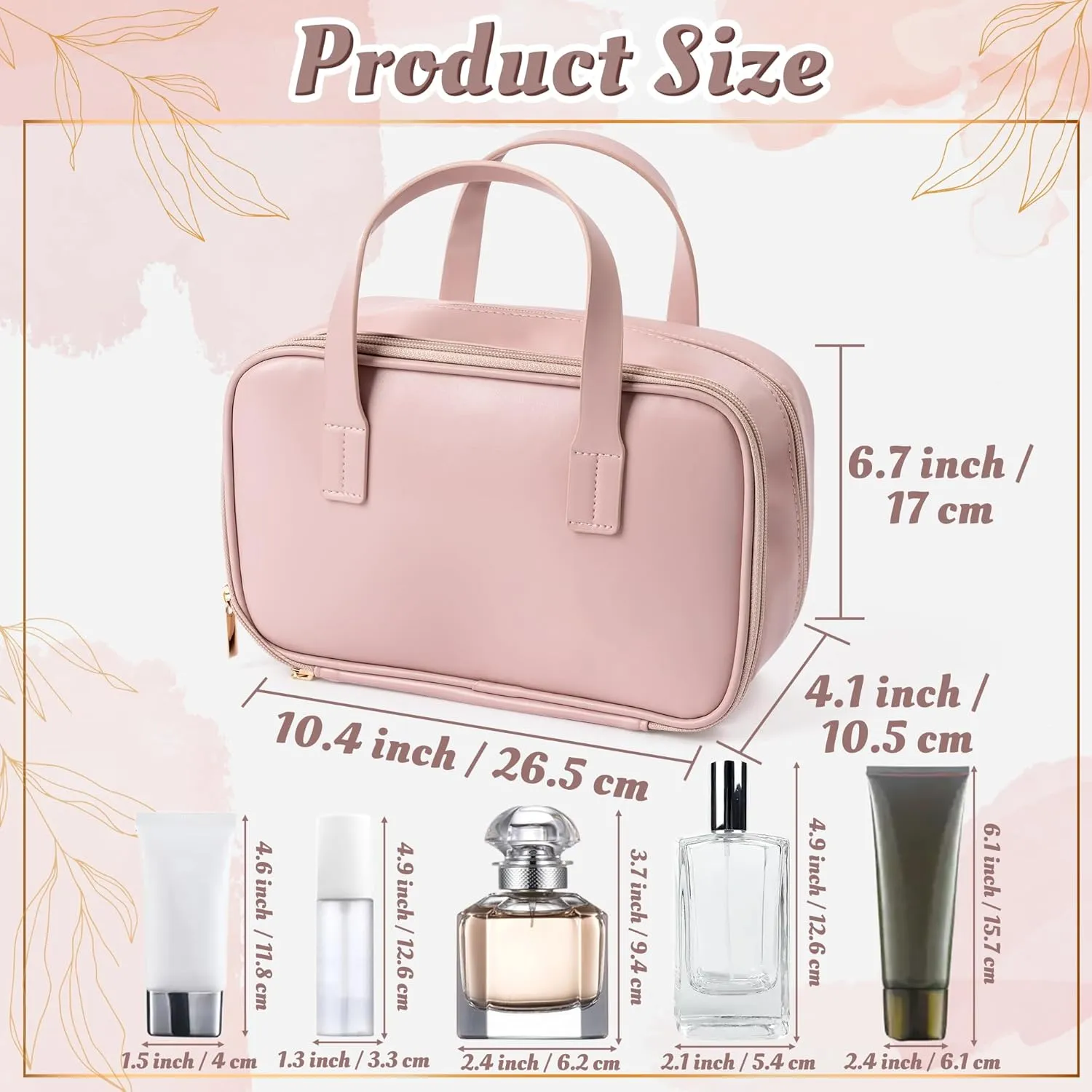 Travel Makeup Bag for Women - Beauty Cosmetic Bag with Brush Storage, Large Capacity Portable Waterproof PU Leather Zipper Toiletry Pouch with Divider and Handle for Girl Birthday Gift (Pink)