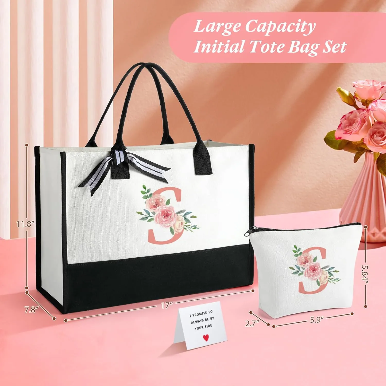 TRSODD Birthday Gifts for Women Mothers Day Gifts for Mom Wife Grandma Daughter Sister Teacher Appreciation Tote Bag and Makeup Bag Set S