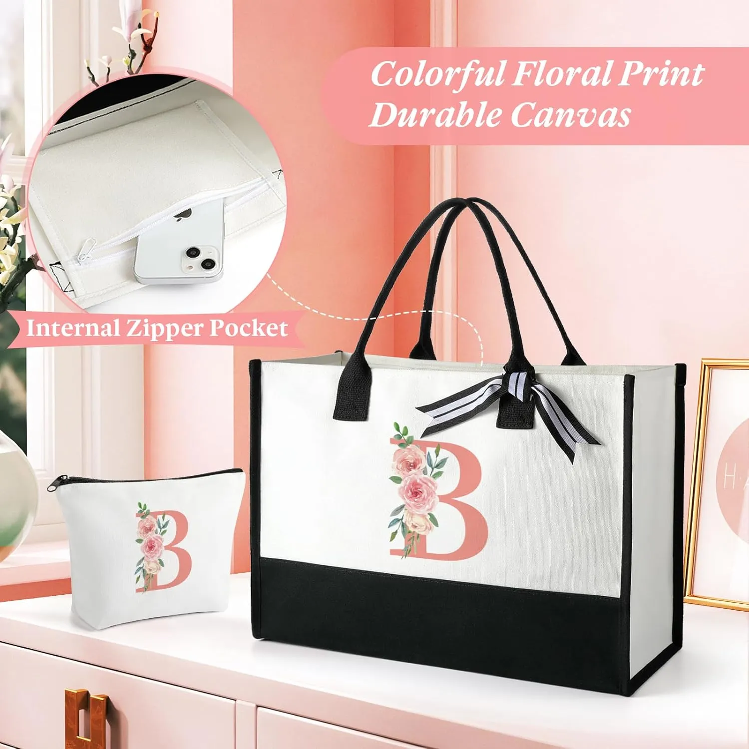 TRSODD Birthday Gifts for Women Mothers Day Gifts for Mom Wife Grandma Daughter Sister Teacher Appreciation Tote Bag and Makeup Bag Set S