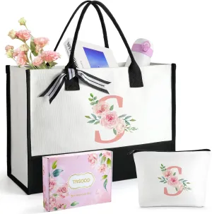 TRSODD Birthday Gifts for Women Mothers Day Gifts for Mom Wife Grandma Daughter Sister Teacher Appreciation Tote Bag and Makeup Bag Set S
