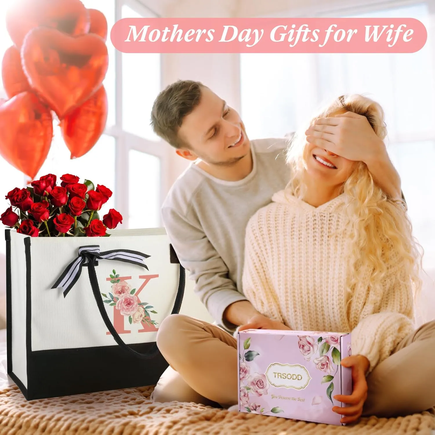 TRSODD Birthday Gifts for Women Mothers Day Gifts for Mom Wife Grandma Daughter Sister Teacher Appreciation Tote Bag and Makeup Bag Set S
