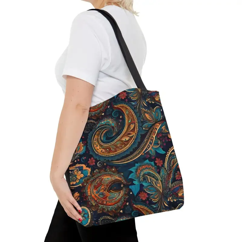 Vibrant Paisley Pattern Polyester Tote Bag