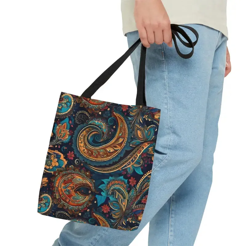 Vibrant Paisley Pattern Polyester Tote Bag